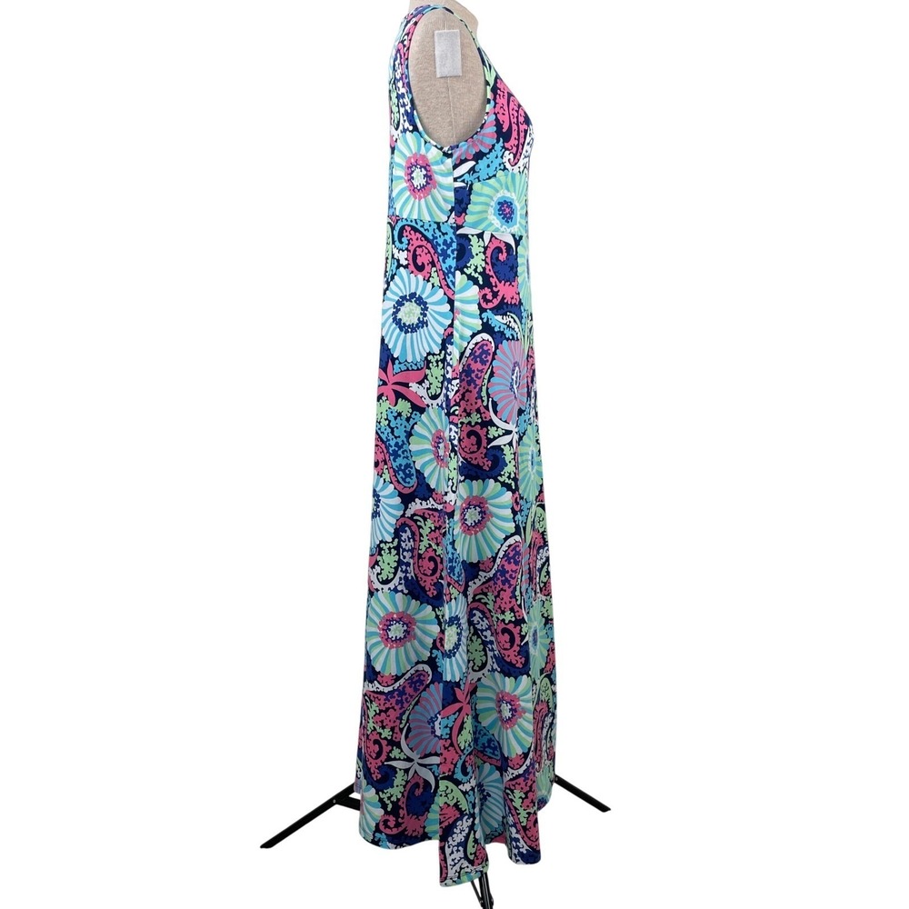 Talbots Womens Blue Pink Floral Paisley Sleeveless Keyhole Maxi Dress Medium - Picture 4 of 9